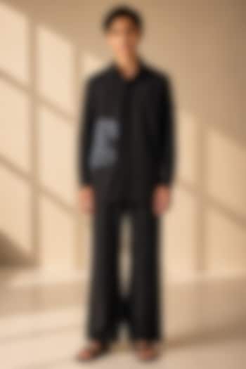 Black Crepe Thread Embroidered Co-Ord Set For Boys by Amit Arora Kids at Pernia's Pop Up Shop