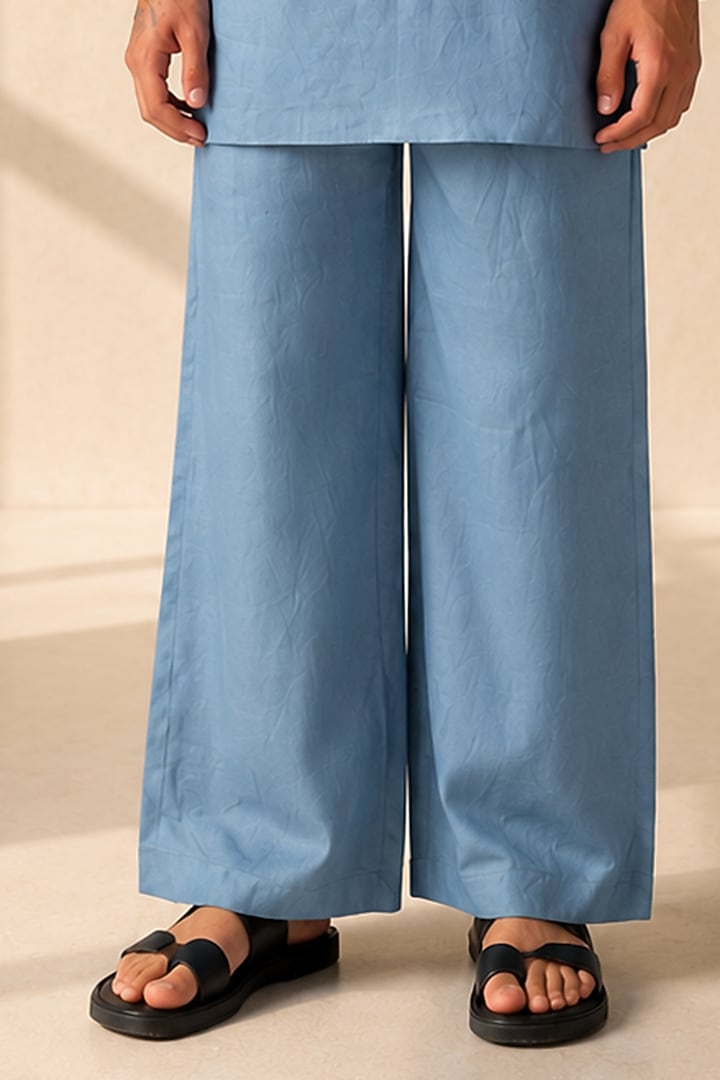 Sky Blue Linen Thread Embroidered Co-Ord Set For Boys by Amit Arora Kids at Pernia's Pop Up Shop