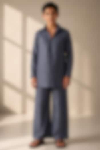 Grey Linen Co-Ord Set For Boys by Amit Arora Kids at Pernia's Pop Up Shop