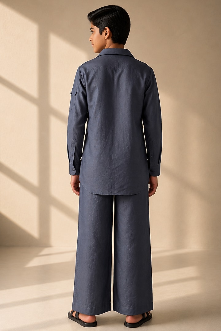 Grey Linen Co-Ord Set For Boys by Amit Arora Kids at Pernia's Pop Up Shop