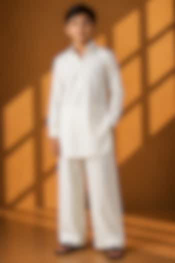 Ivory Crepe Embroidered Co-Ord Set For Boys by Amit Arora Kids at Pernia's Pop Up Shop