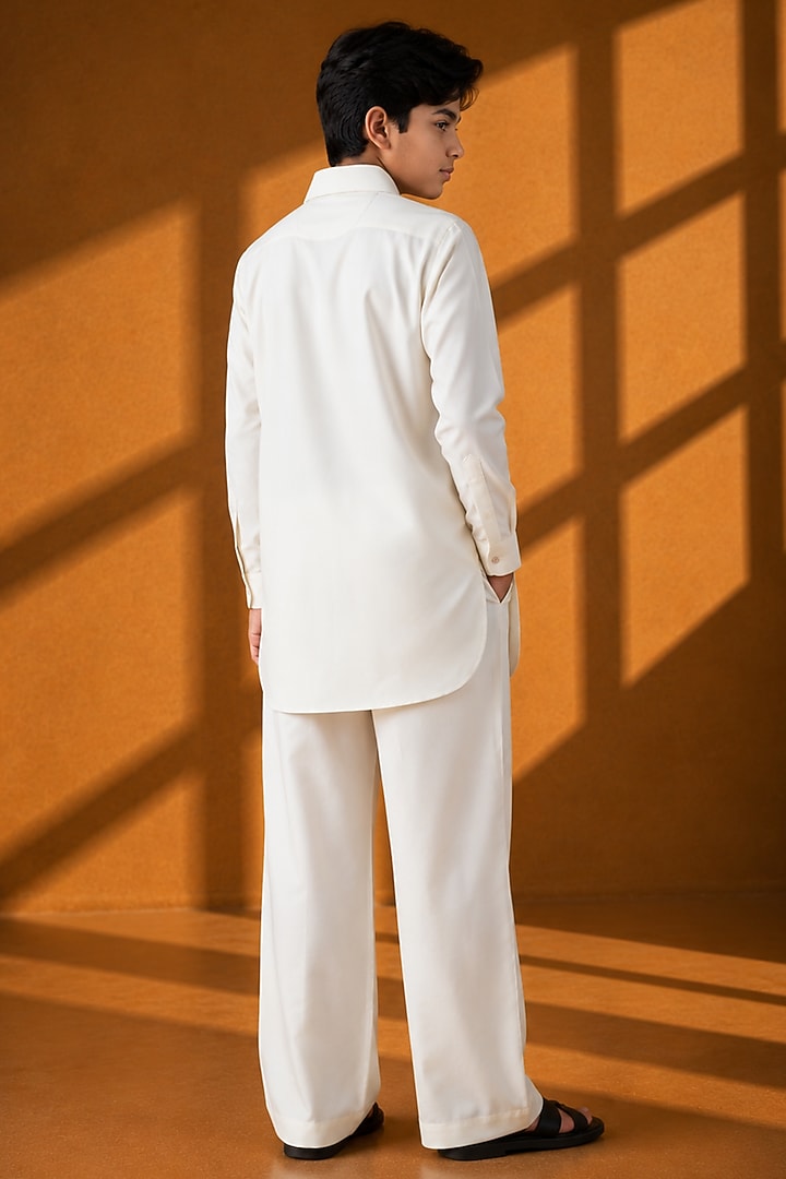 Ivory Crepe Embroidered Co-Ord Set For Boys by Amit Arora Kids at Pernia's Pop Up Shop