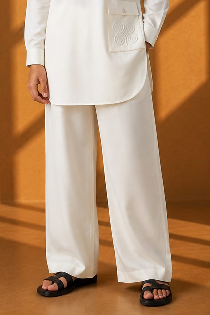 Ivory Crepe Embroidered Co-Ord Set For Boys by Amit Arora Kids at Pernia's Pop Up Shop