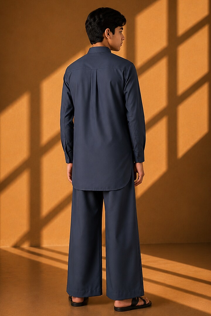 Dark Grey Crepe Embroidered Co-Ord Set For Boys by Amit Arora Kids at Pernia's Pop Up Shop