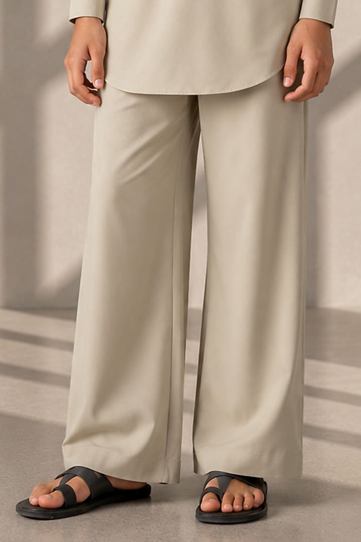 Beige Crepe Thread Embroidered Co-Ord Set For Boys by Amit Arora Kids at Pernia's Pop Up Shop
