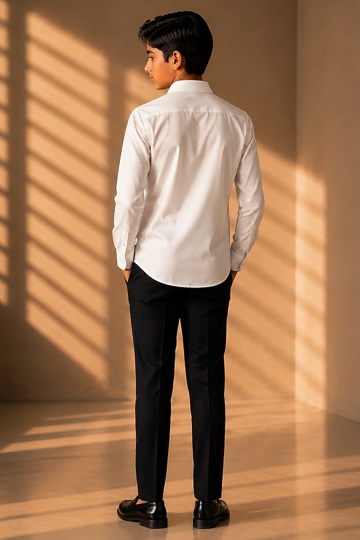 White Cotton Motif Embroidered Shirt For Boys by Amit Arora Kids at Pernia's Pop Up Shop