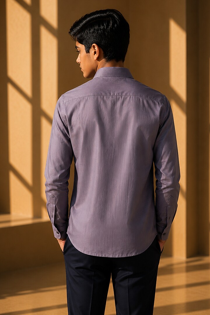 Mauve Linen Pleated Shirt For Boys by Amit Arora Kids at Pernia's Pop Up Shop