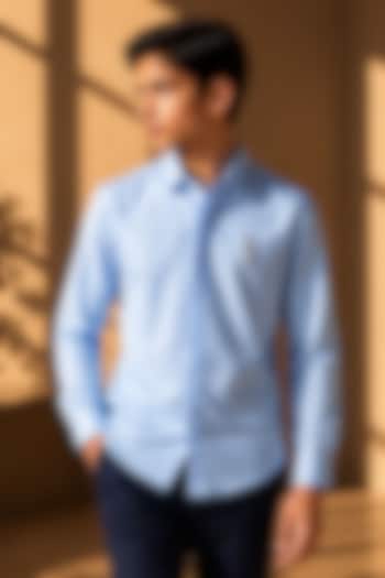 Sky Blue Polynosic Hand Embroidered Shirt For Boys by Amit Arora Kids at Pernia's Pop Up Shop