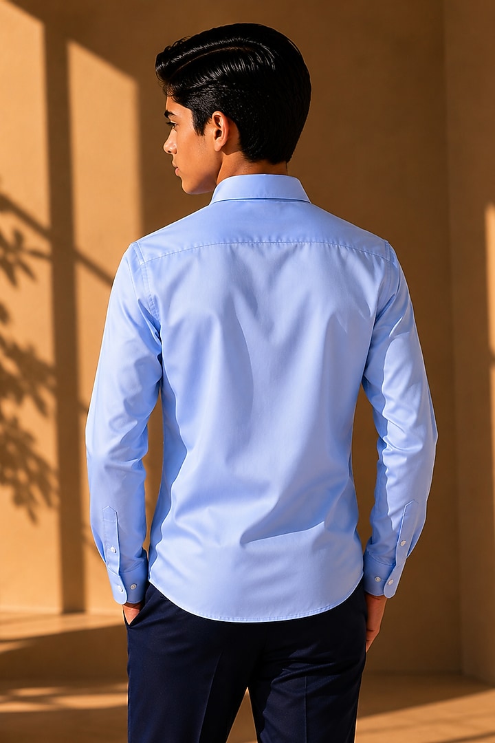 Sky Blue Polynosic Hand Embroidered Shirt For Boys by Amit Arora Kids at Pernia's Pop Up Shop