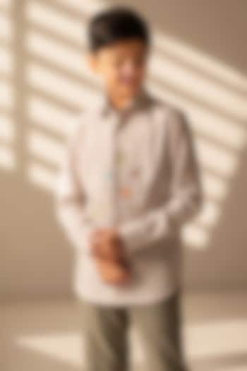 Beige Polynosic Geometric Embroidered Shirt For Boys by Amit Arora Kids at Pernia's Pop Up Shop