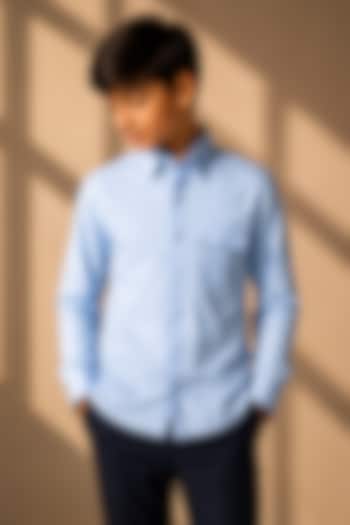 Sky Blue Cotton Shirt For Boys by Amit Arora Kids at Pernia's Pop Up Shop