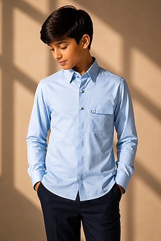 Sky Blue Cotton Shirt For Boys by Amit Arora Kids