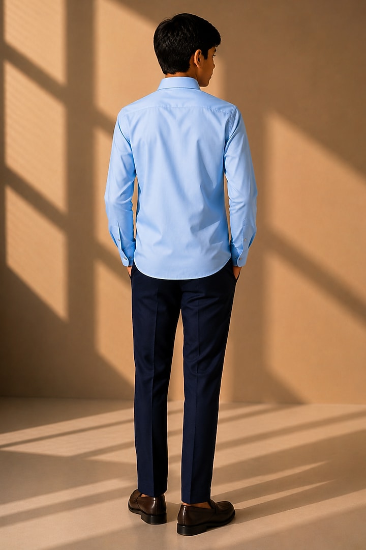 Sky Blue Cotton Shirt For Boys by Amit Arora Kids at Pernia's Pop Up Shop