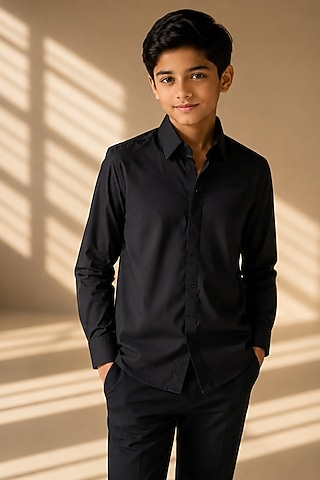 Black Cotton Shirt For Boys by Amit Arora Kids