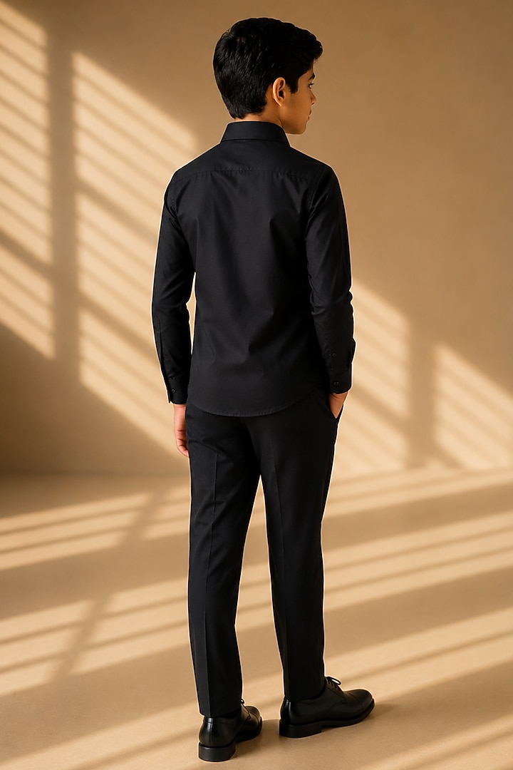 Black Cotton Shirt For Boys by Amit Arora Kids at Pernia's Pop Up Shop