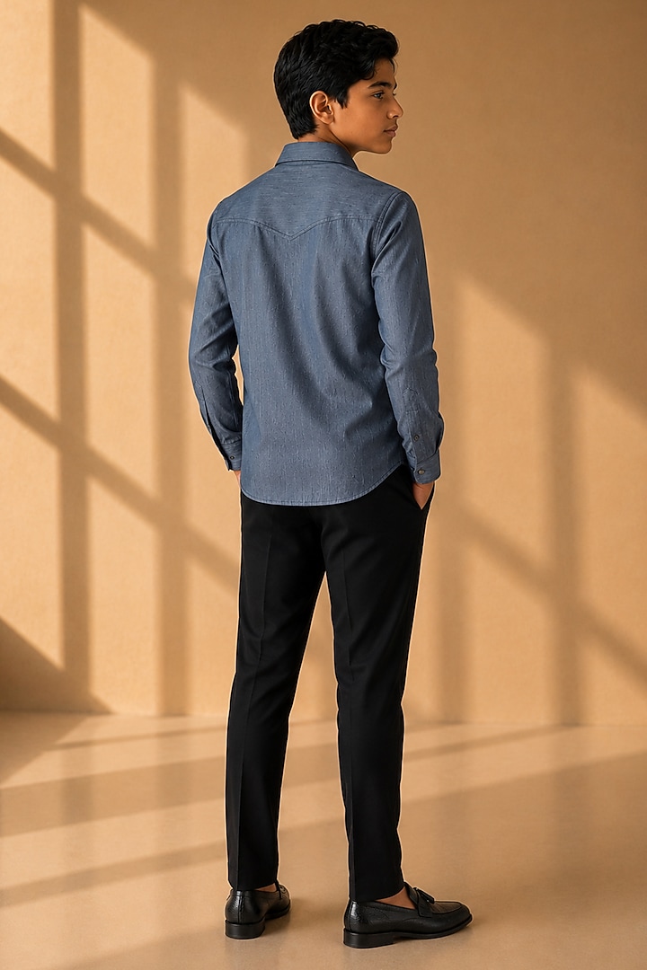 Grey Rayon Denim Shirt For Boys by Amit Arora Kids at Pernia's Pop Up Shop