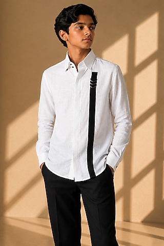 White Linen Shirt For Boys by Amit Arora Kids