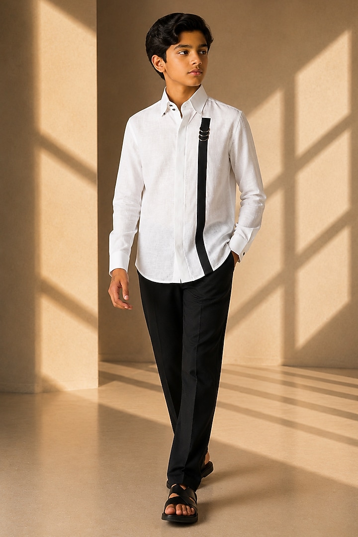 White Linen Shirt For Boys by Amit Arora Kids at Pernia's Pop Up Shop