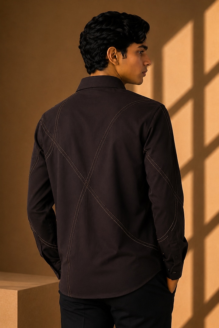 Black Polynosic Metallic Hand Embroidered Shirt For Boys by Amit Arora Kids at Pernia's Pop Up Shop