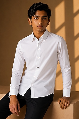 White Cotton Shirt For Boys by Amit Arora Kids