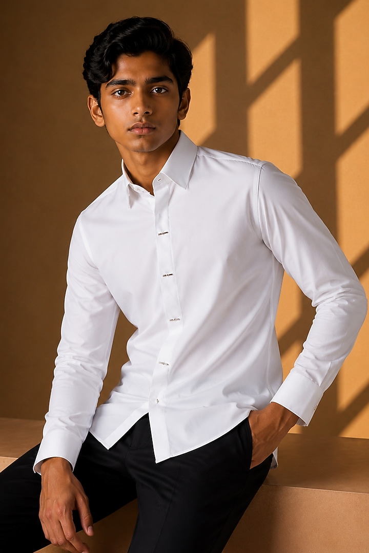 White Cotton Shirt For Boys by Amit Arora Kids at Pernia's Pop Up Shop