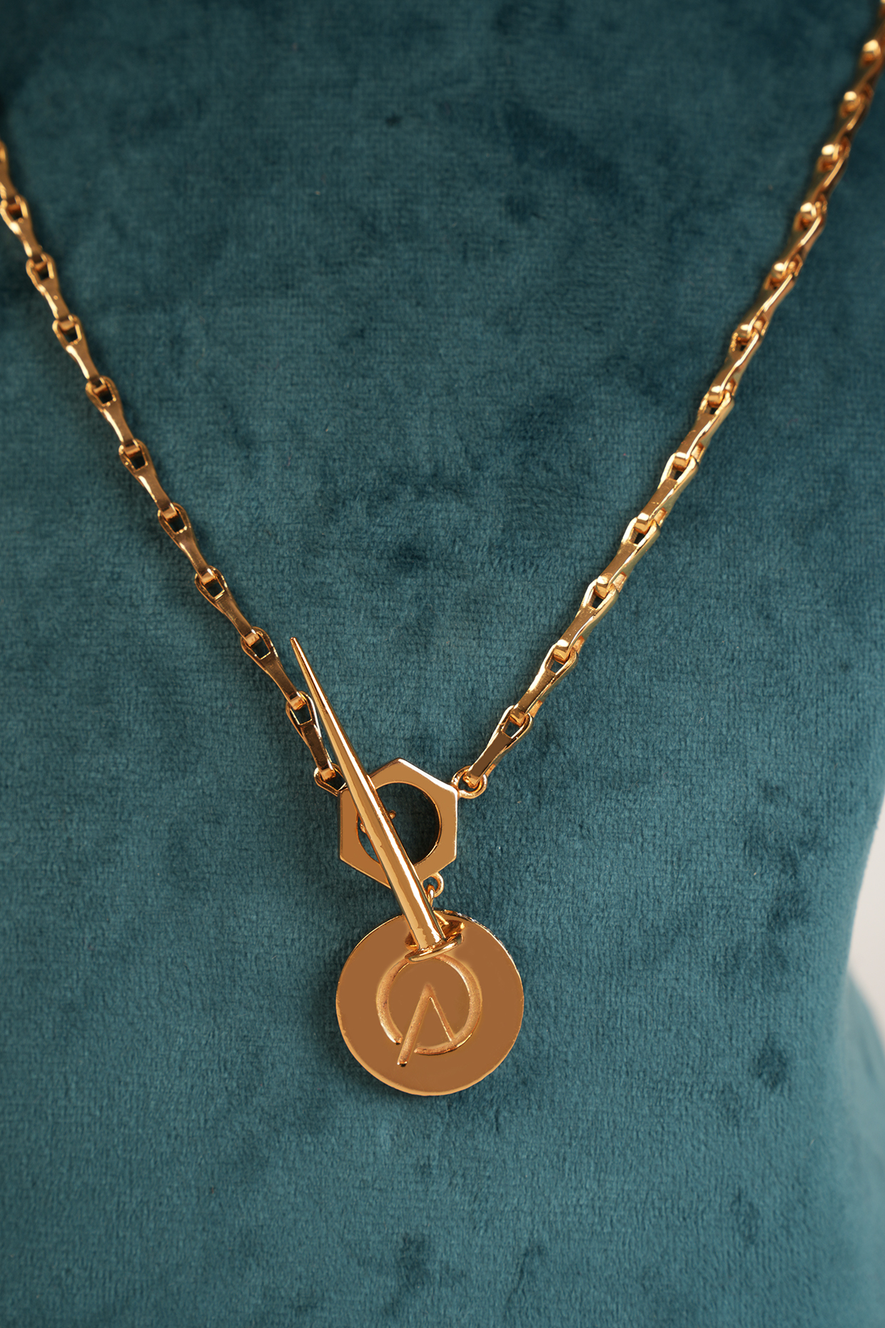 Gold Plated Zircon Monogram Lock Pendant Necklace by Arqa at Pernia's Pop Up Shop
