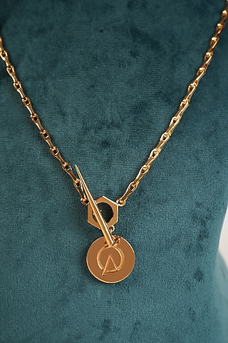 Gold Plated Zircon Monogram Lock Pendant Necklace by Arqa