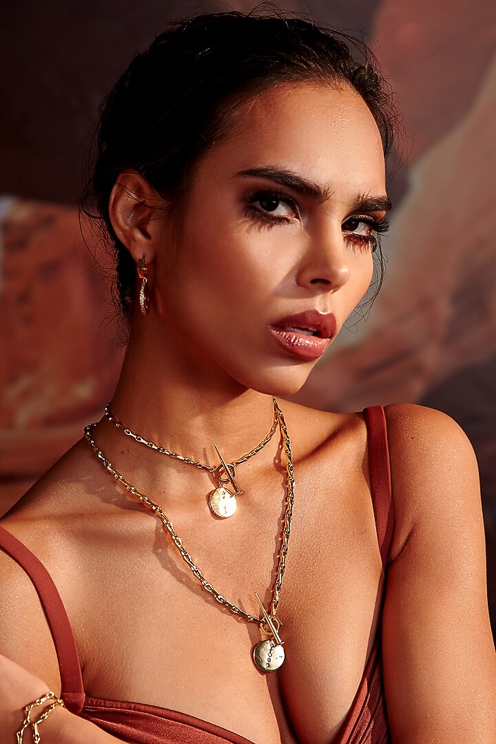 Gold Plated Zircon Monogram Lock Pendant Necklace by Arqa at Pernia's Pop Up Shop
