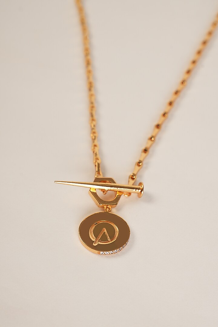 Gold Plated Zircon Monogram Lock Pendant Necklace by Arqa at Pernia's Pop Up Shop