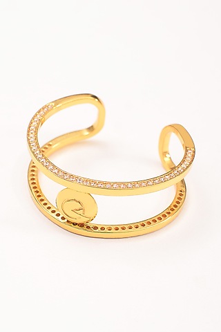 Gold Plated Zircon Kinetic Medallion Cuff by Arqa