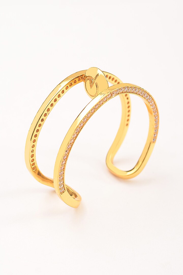 Gold Plated Zircon Kinetic Medallion Cuff by Arqa at Pernia's Pop Up Shop