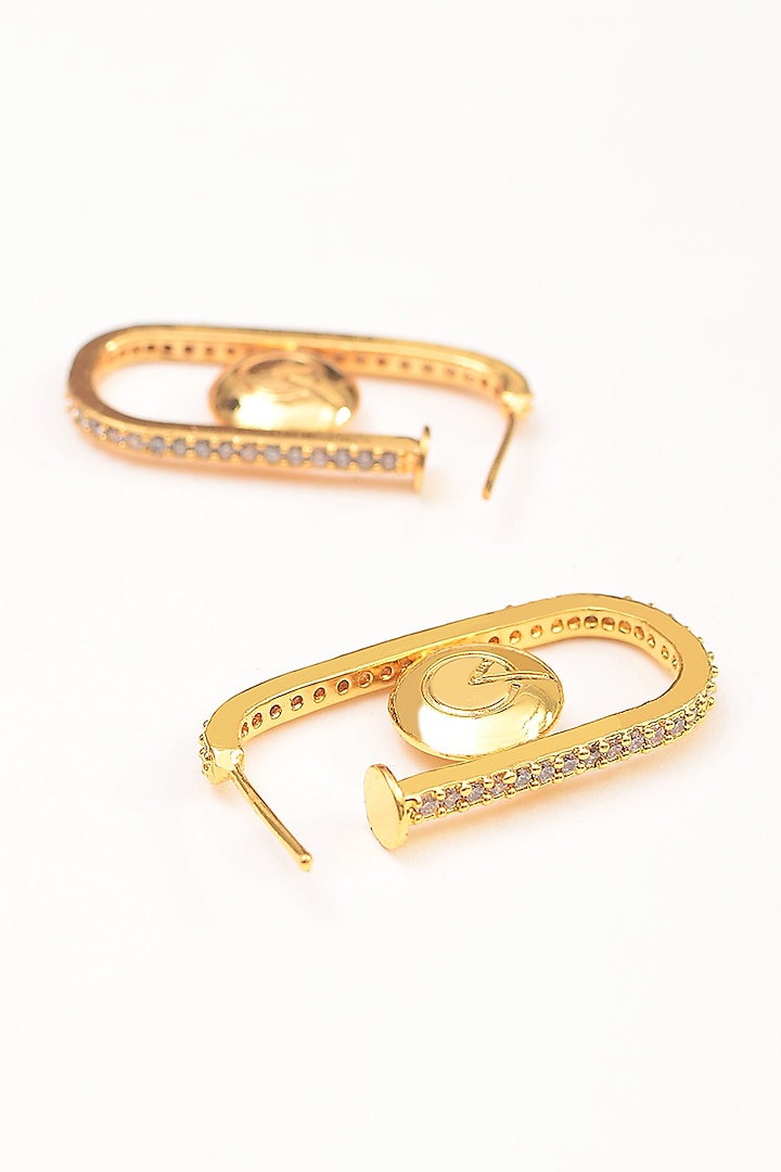 Gold Plated Zircon Rectangular Hoop Earrings by Arqa