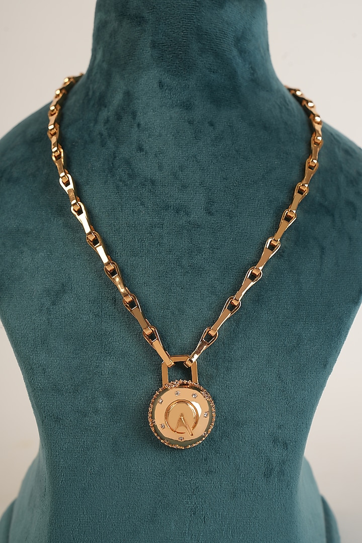 Gold Plated Zircons Medallion Pendant Necklace by Arqa