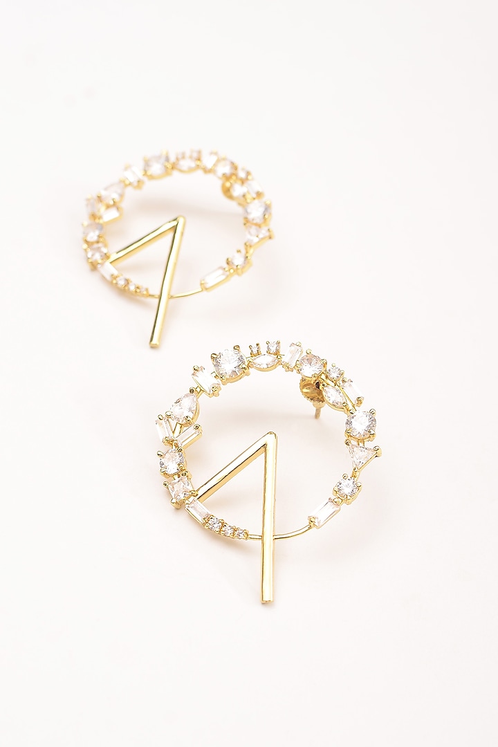 Gold Plated Cubic Zirconia Hoop Earrings by Arqa