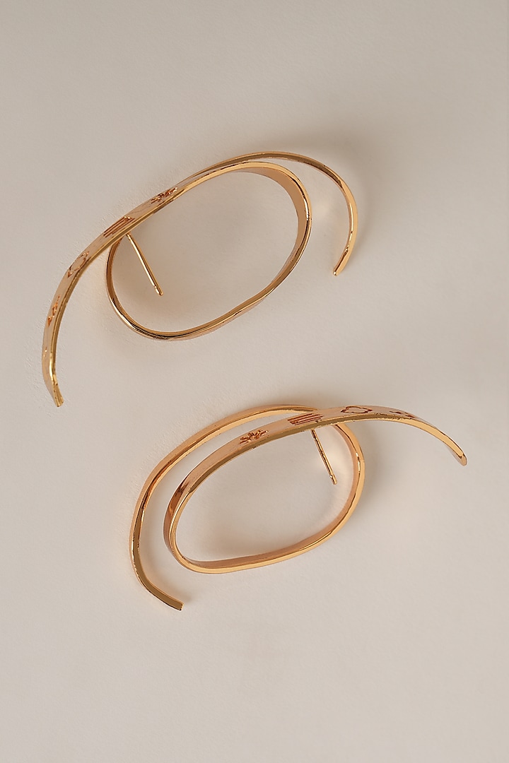 Gold Plated Long Bar Hoop Earrings by Arqa