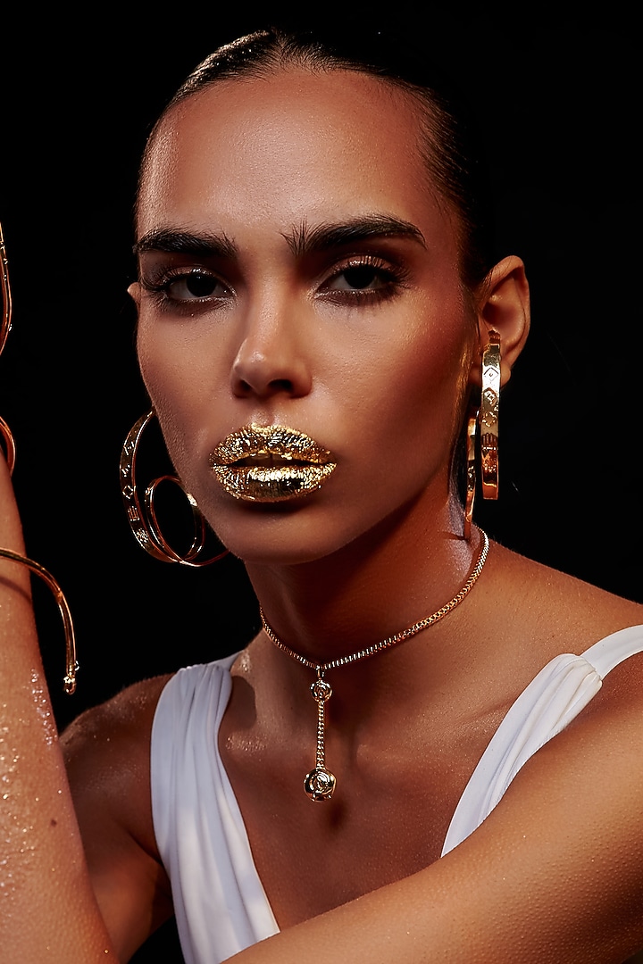 Gold Plated Long Bar Hoop Earrings by Arqa at Pernia's Pop Up Shop