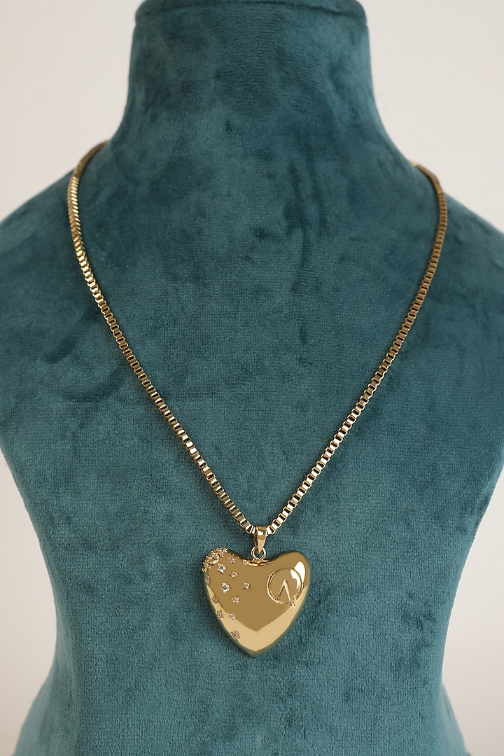 Gold Plated Cubic Zirconia Heart Padlock Necklace by Arqa