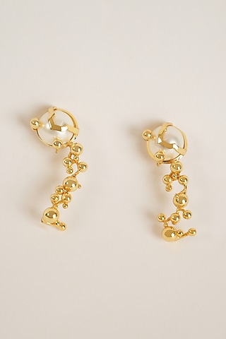 Gold Plated Freshwater Pearl Dangler Earrings by Arqa