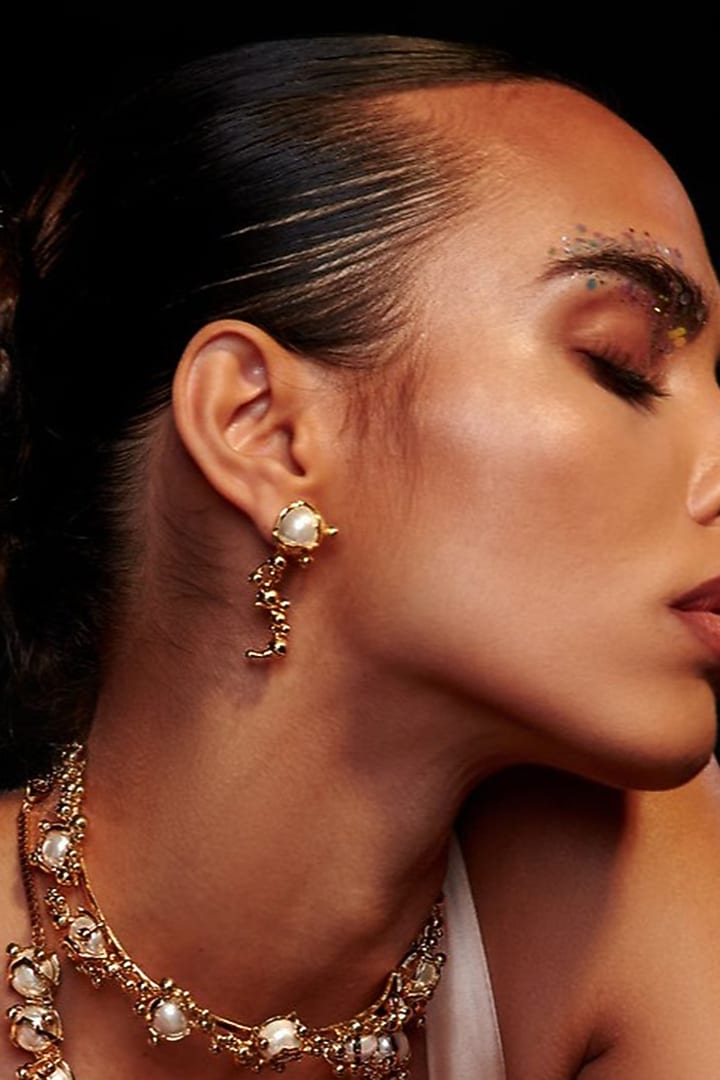 Gold Plated Freshwater Pearl Dangler Earrings by Arqa at Pernia's Pop Up Shop