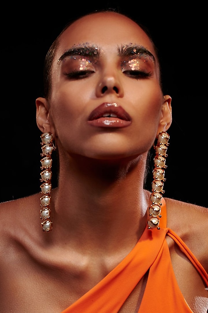 Gold Plated Freshwater Pearl Dangler Earrings by Arqa at Pernia's Pop Up Shop
