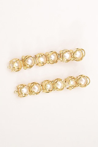 Gold Plated Freshwater Pearl Dangler Earrings by Arqa