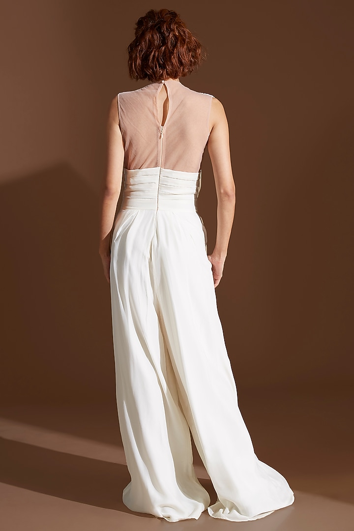 White Chiffon Pleated Jumpsuit by Archana Rao at Pernia's Pop Up Shop