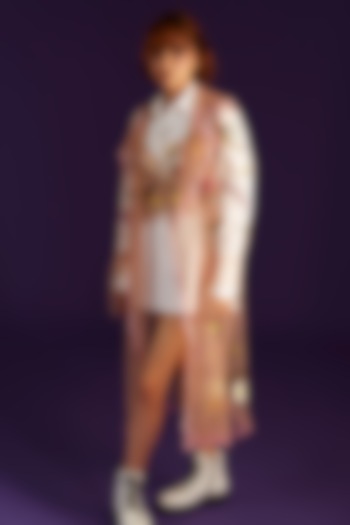 Nude Tulle Embellished Jacket Set by Archana Rao