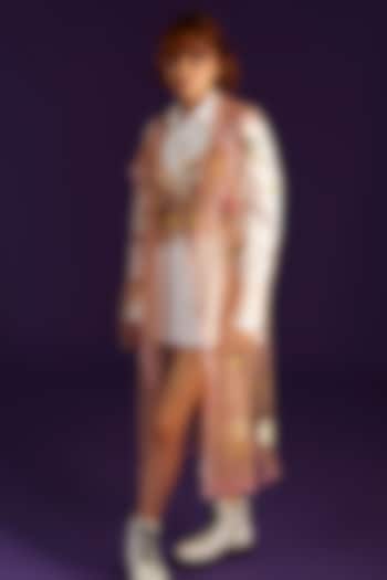 Nude Tulle Embellished Trench Coat by Archana Rao