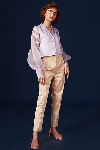 Lavender Organza Crop Top by Archana Rao