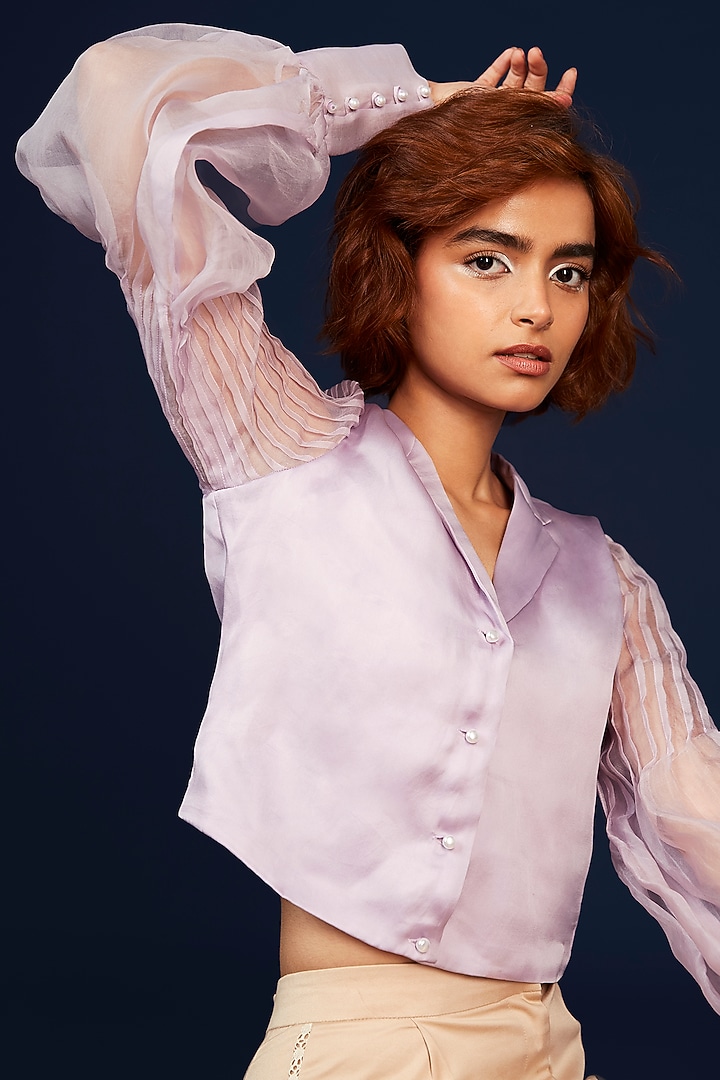 Lavender Organza Crop Top by Archana Rao at Pernia's Pop Up Shop