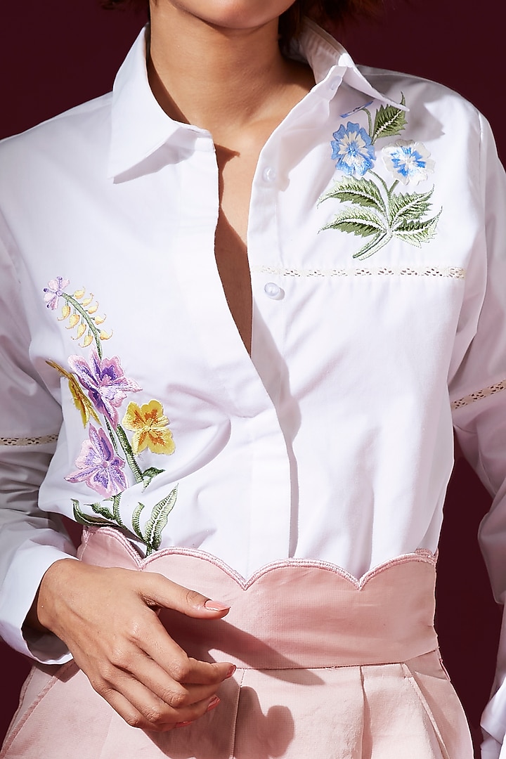 White Poplin Botanical Shirt by Archana Rao at Pernia's Pop Up Shop