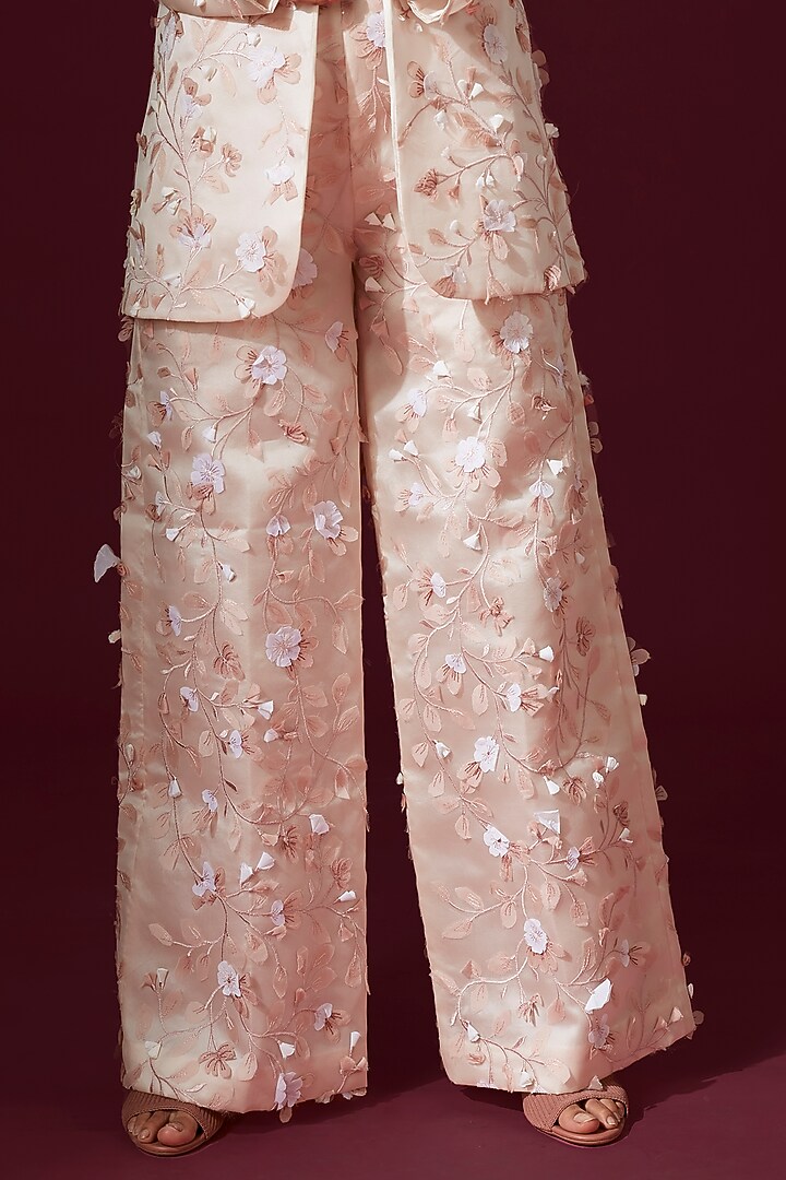 Blush Pink Organza Embellished Blazer by Archana Rao at Pernia's Pop Up Shop