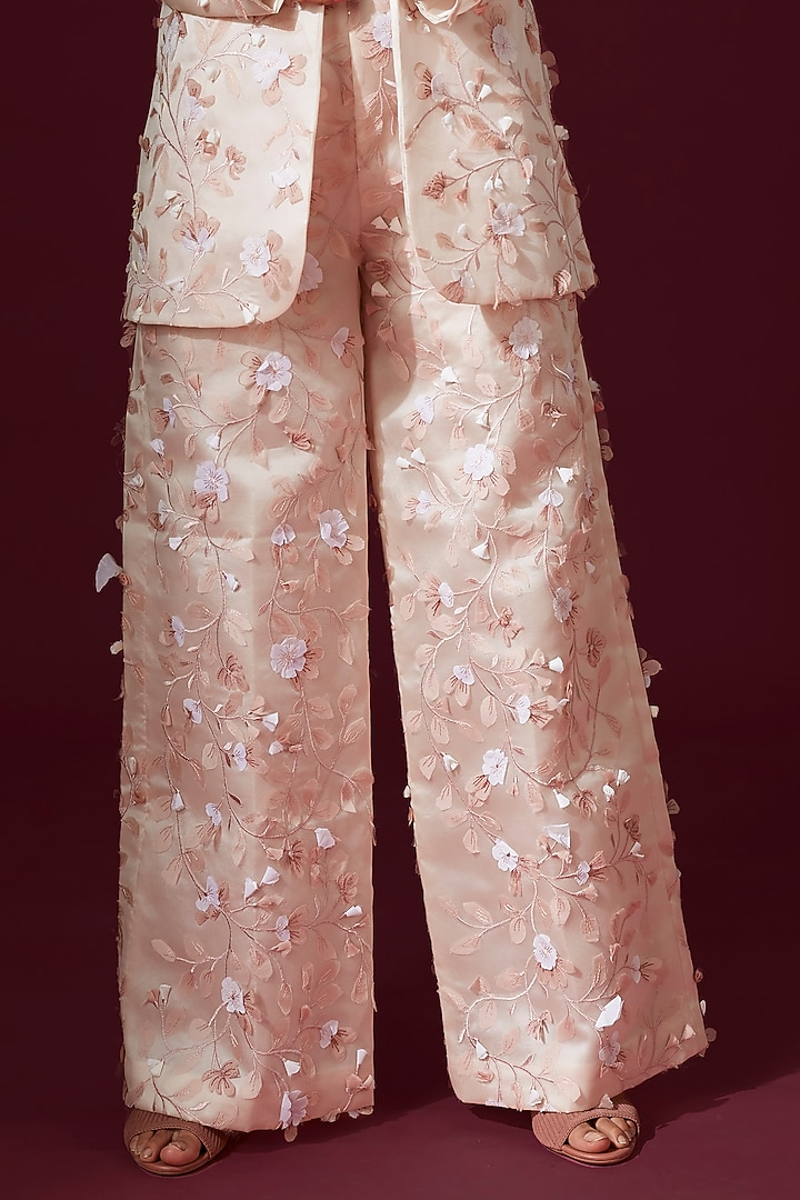 Blush Pink Organza Embellished Pants by Archana Rao at Pernia's Pop Up Shop