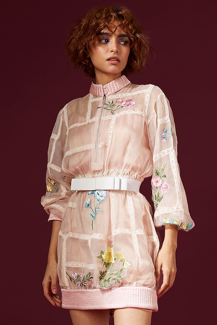 Blush Pink Tulle & Satin Bomber Cocktail Dress by Archana Rao at Pernia's Pop Up Shop